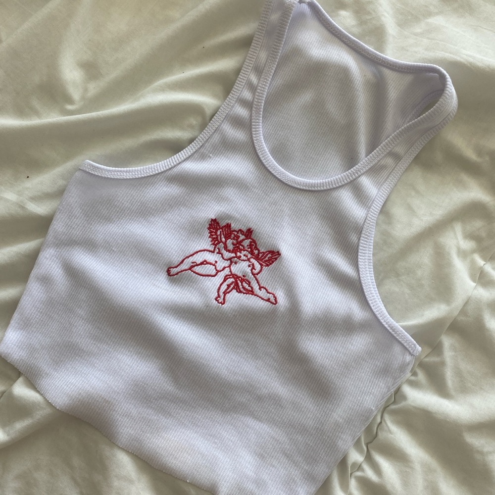 ✨White Cropped Tank with Angel Embroidery✨